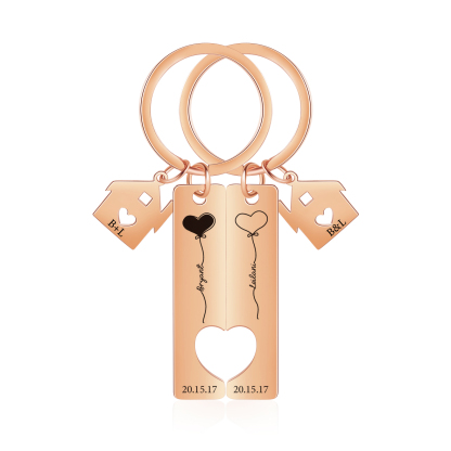 Llavero para pareja corazones 2 nombres, 2 letras personalizados con fecha dije de casa-Jessemade ES