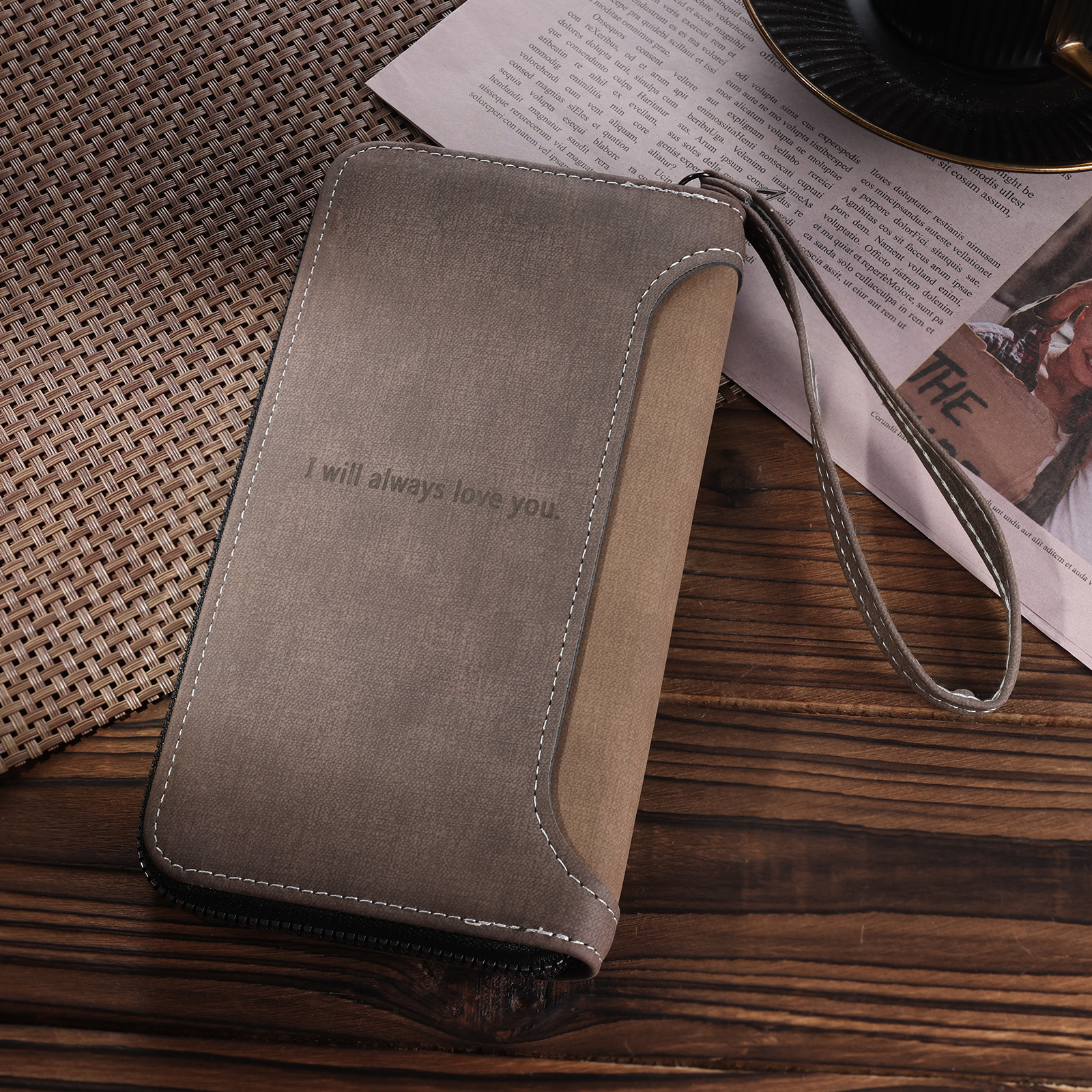 Cartera, billetera con cierre personalizada con 1 foto y 1 texto monedero para hombre-Jessemade ES