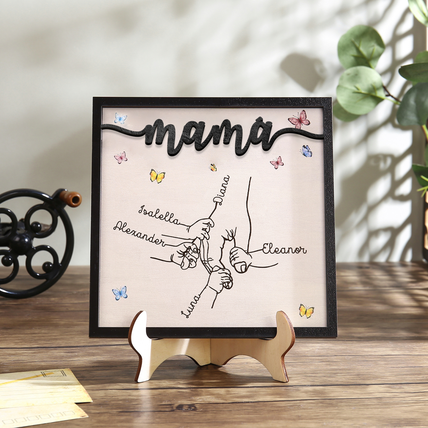 A mi mamá-Adorno 2-7 nombres personalizados decoración de madera mano con manitos-Jessemade ES