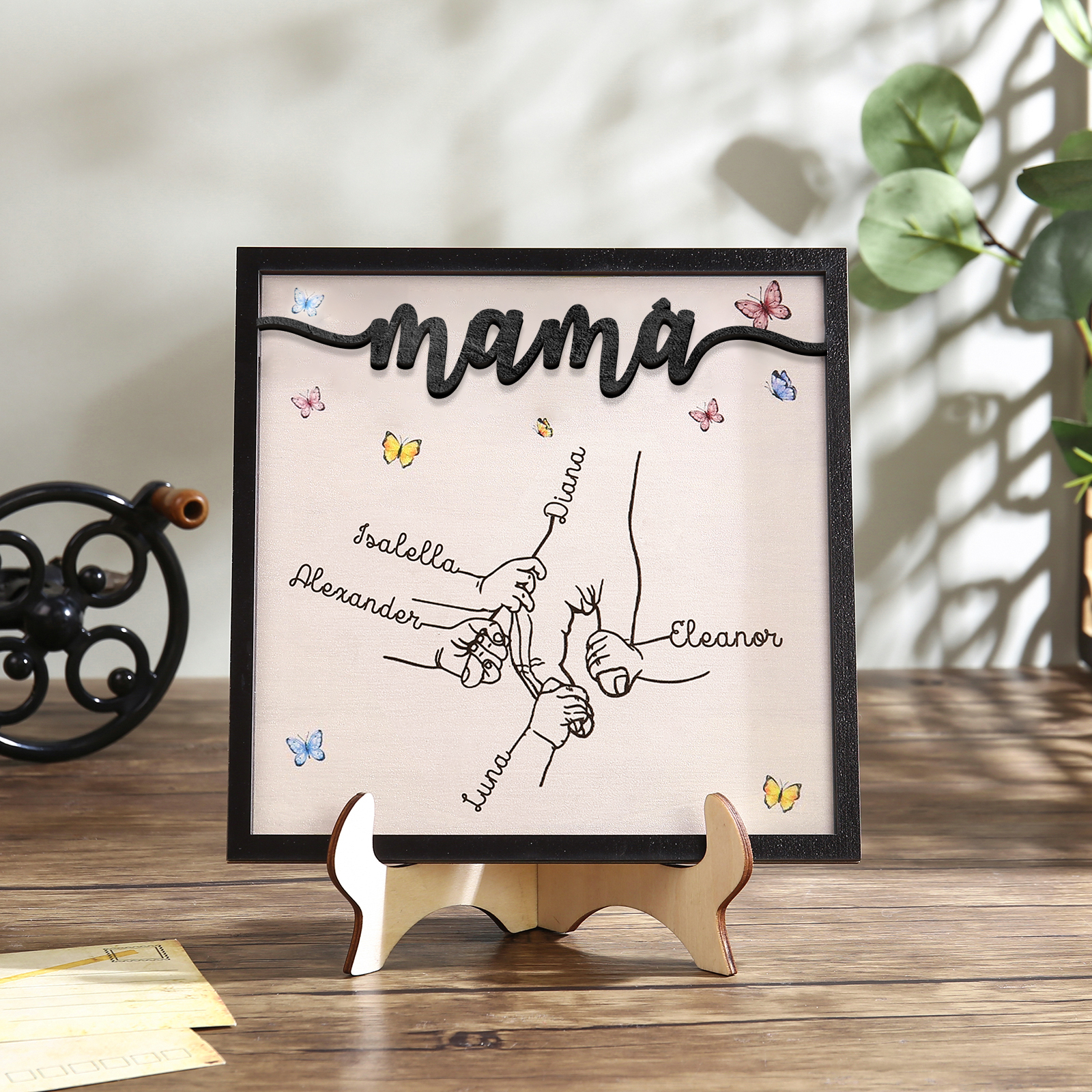 A mi mamá-Adorno 2-7 nombres personalizados decoración de madera mano con manitos-Jessemade ES
