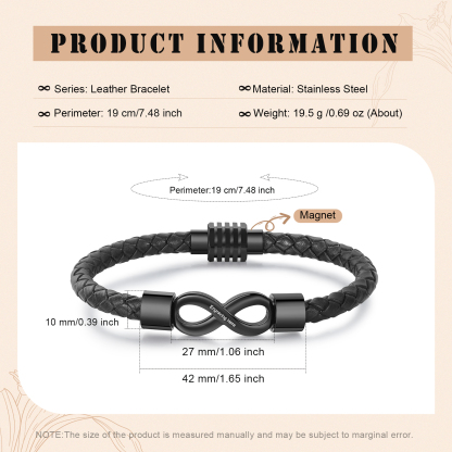 Pulsera de cuero con nudo infinito 1 texto personalizado-Jessemade ES