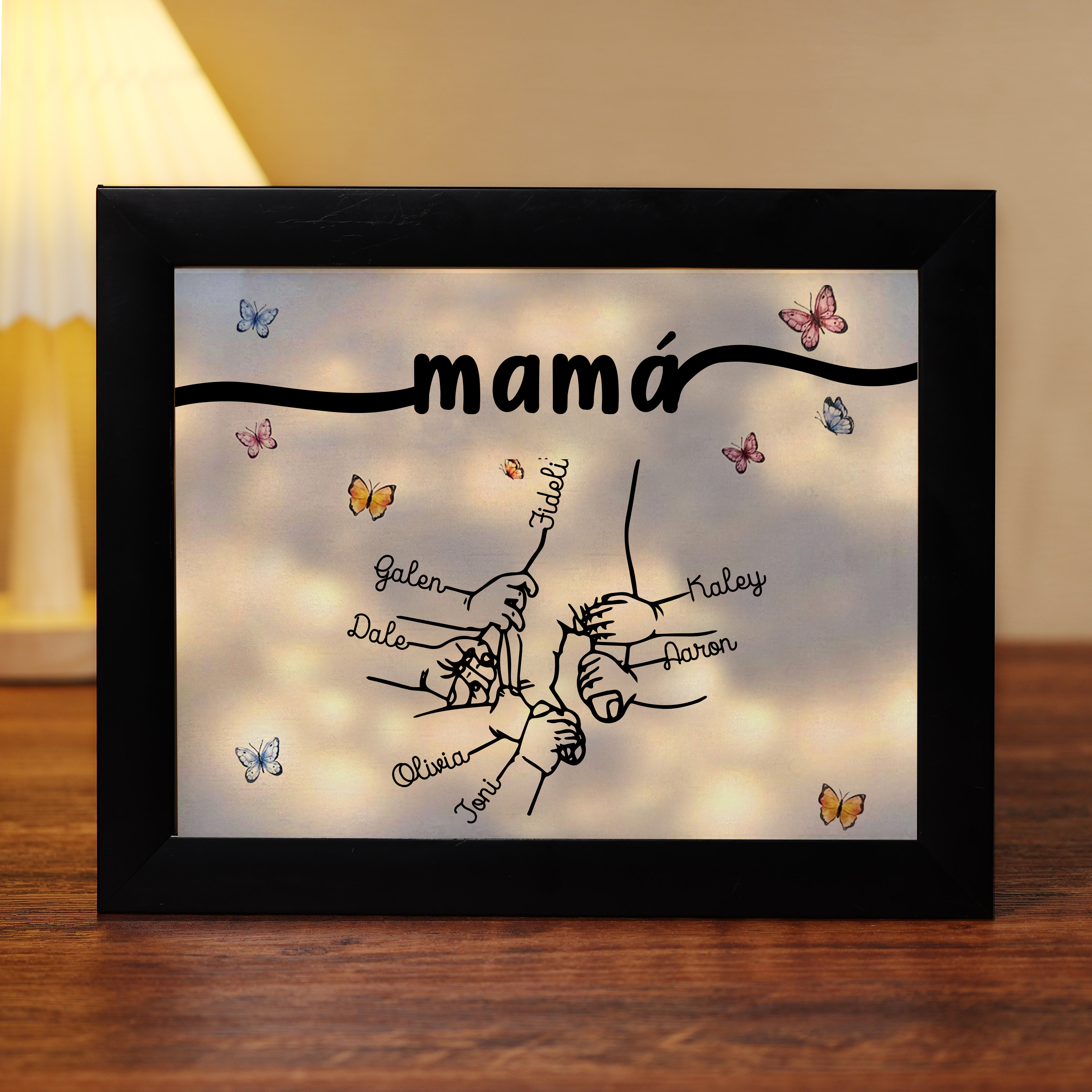 A mi mamá-Marco de 2-7 nombres y 1 texto personalizados de plástico con lámpara-Jessemade ES