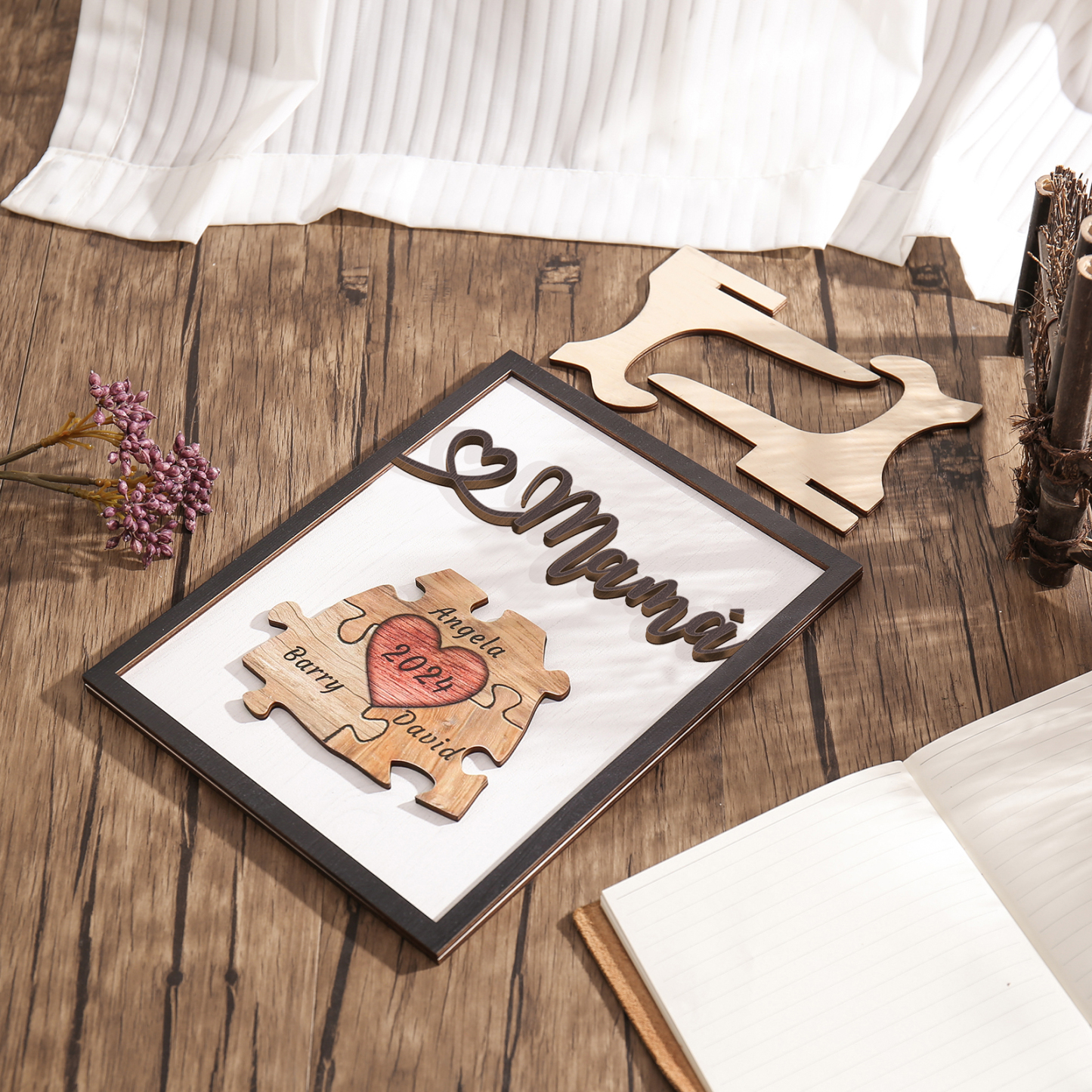 A mi mamá-Adorno 2-6 nombres y año personalizados decoración de madera rompecabezas-Jessemade ES