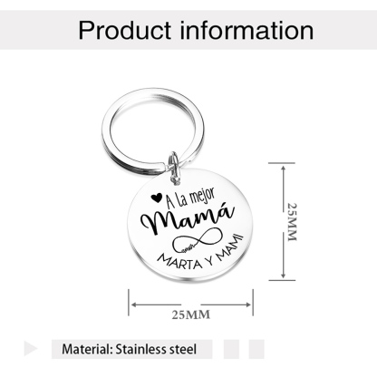 A mi mamá - Llavero de placa redonda "la mejor mamá" con 1 texto y foto personalizados-Jessemade ES