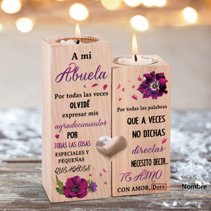 A mi abuela - Candelero de madera sin vela Flores 1 nombres personalizado