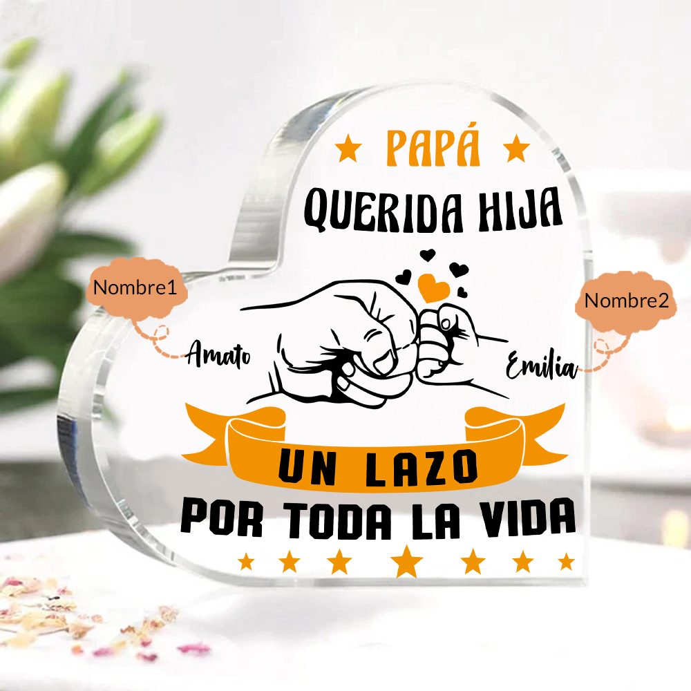 Placa de acrílico en forma de corazón puño con puño papá e hija con 2 nombres personalizados-Jessemade ES
