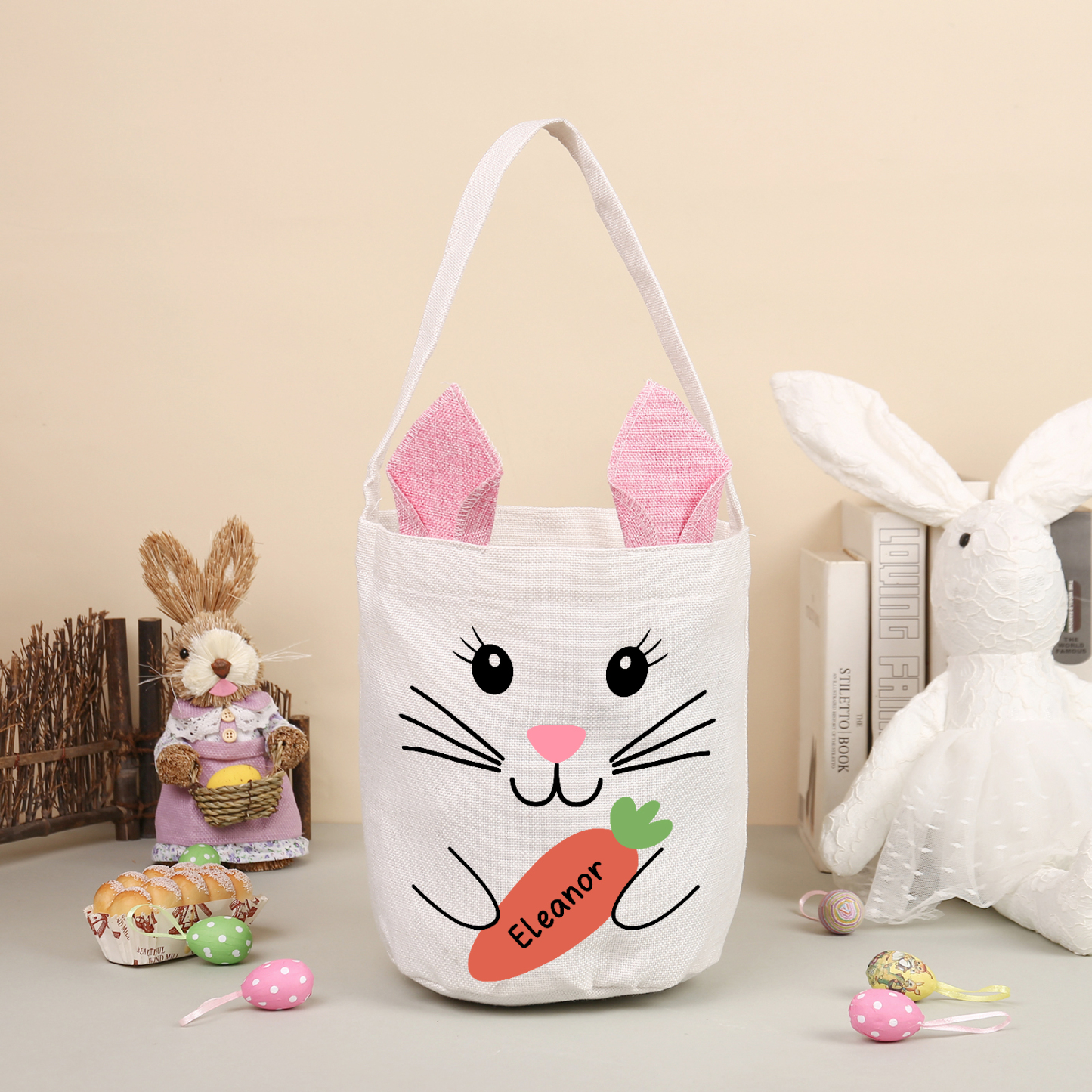 Pascua-Bolsa de conejo con 1 nombre personalizado-Jessemade ES