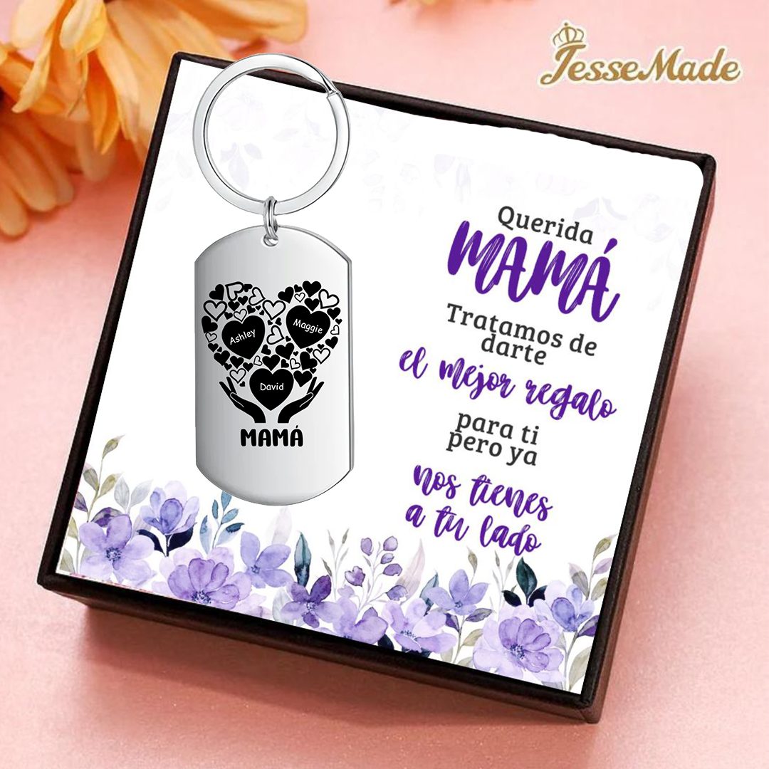 A mi mamá-Llavero 1-7 Nombres Personalizados CORAZONES Y MANOS-Jessemade ES