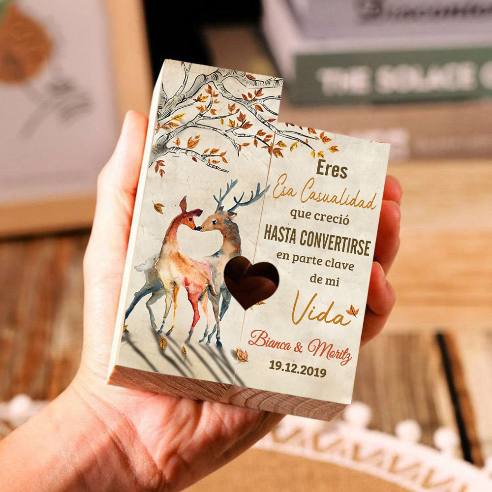 Candelero para pareja de madera de dos piezas sin candela con texto y fecha personalizados-Jessemade ES