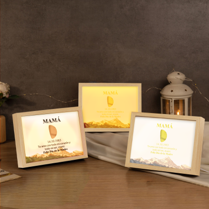A mi mamá-Marco de luna del día que nació personalizado con fecha y texto con lámpara-Jessemade ES