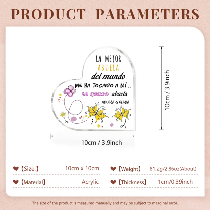 Abuela - Placa de acrílico en forma de corazón mariposas 2 nombres personalizados-Jessemade ES