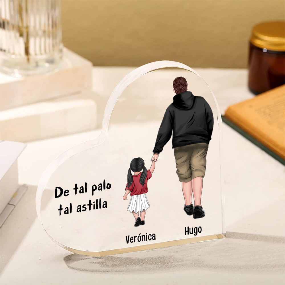 Placa de acrílico en forma de corazón papá e hija con 2 nombres personalizados-Jessemade ES