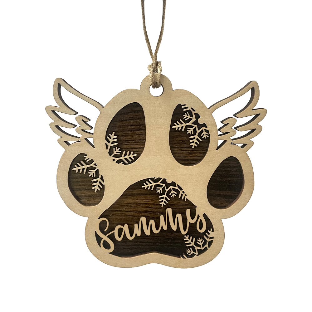 Navidad-Ornamento navideño de madera pata de perro con alas con 1 nombre personalizado
