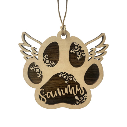 Navidad-Ornamento navideño de madera pata de perro con alas con 1 nombre personalizado