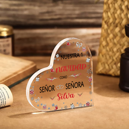 Navidad-Placa de acrílico en forma de corazón aniversario de navidad con número y apellido personalizados-Jessemade ES