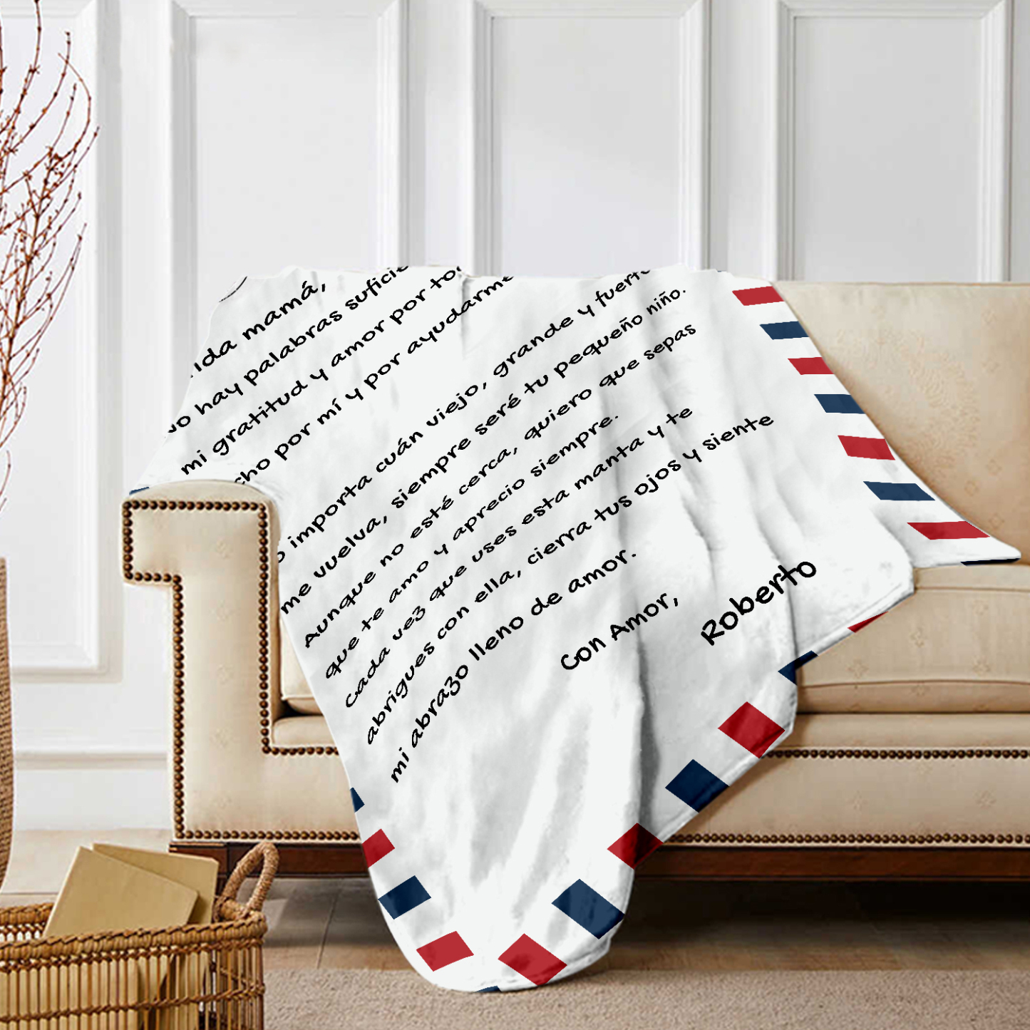 A mi mamá-Manta de buen calidad con frase amoroso y personalizada con 1 nombre-Jessemade ES