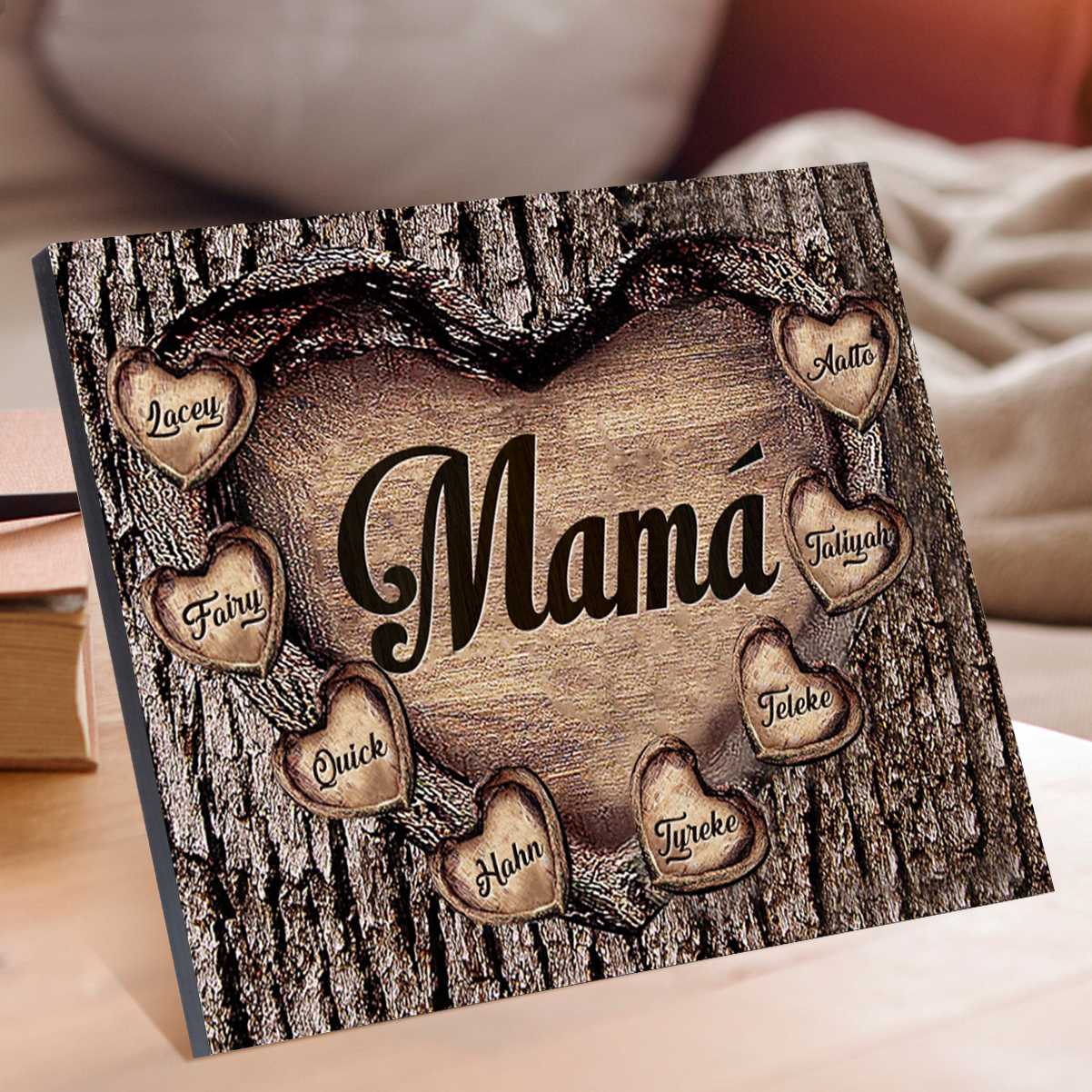 A mi mamá-Lámina marco de madera para mamá personalizado con 8 nombres-Jessemade ES