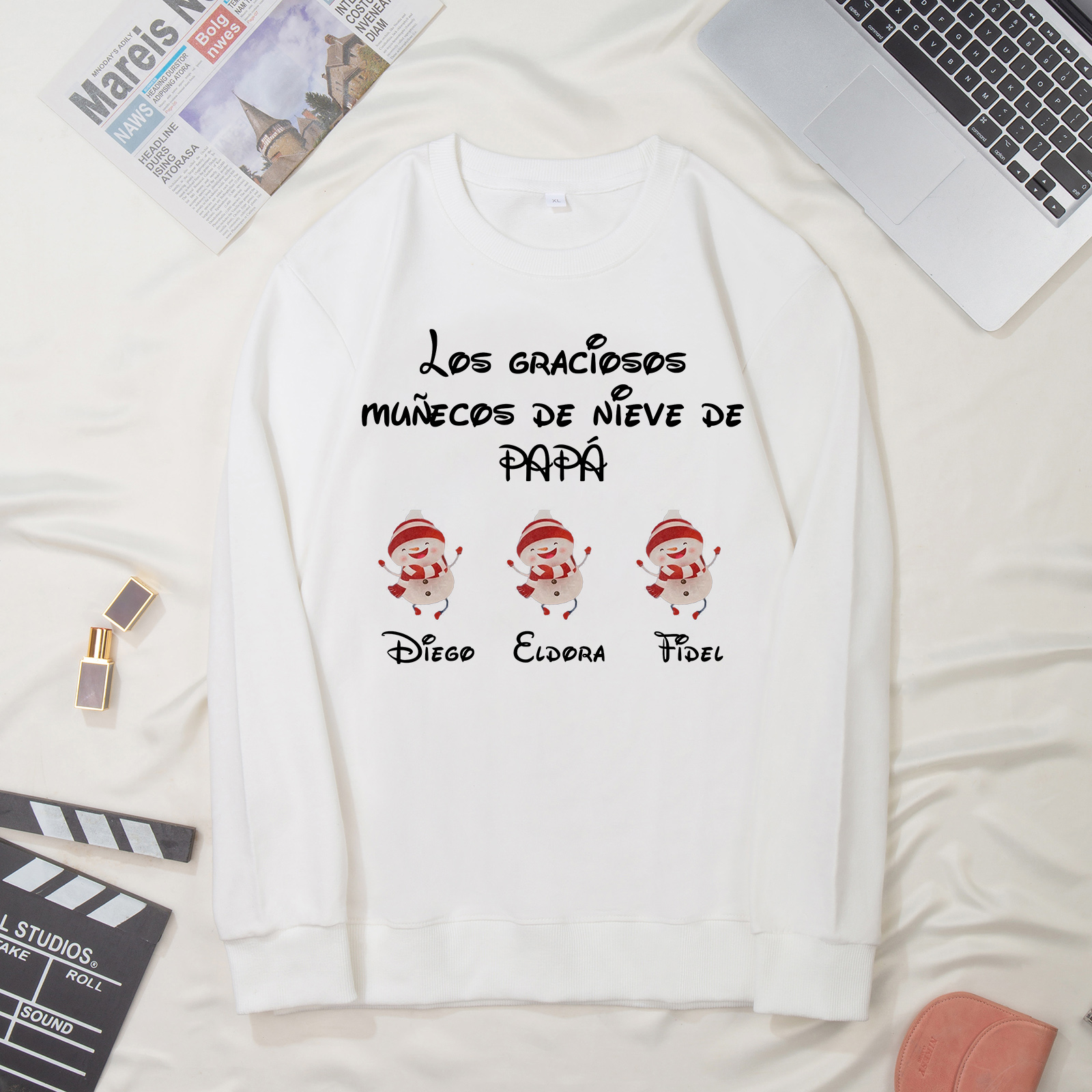 Familia-Sudadera "Muñecos de nieve" 4 nombres personalizados-Jessemade ES