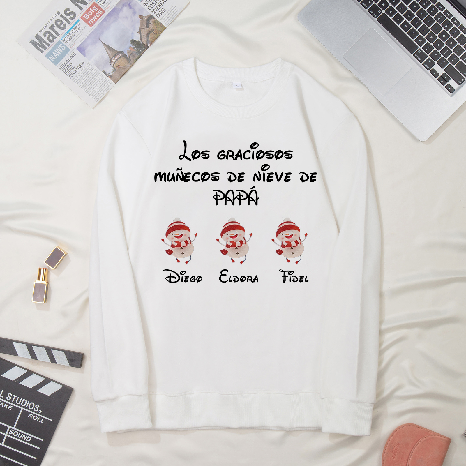 Familia-Sudadera "Muñecos de nieve" 4 nombres personalizados-Jessemade ES