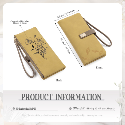Cartera, billetera con 1 nombre y 1 flor de nacimiento personalizados monedero clásico para mujer-Jessemade ES