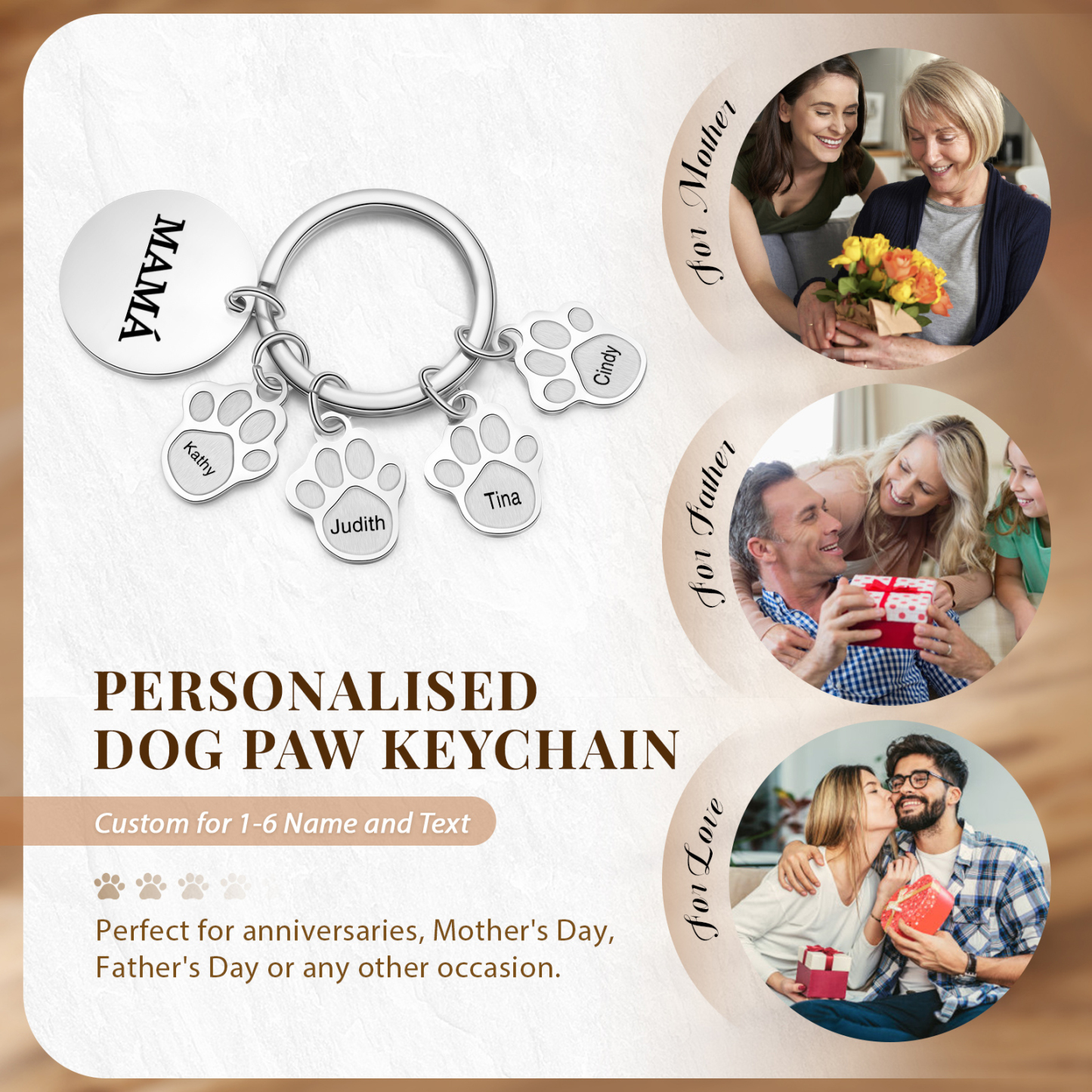 A mi familia - Llavero con 4 nombres personalizados en patas con texto-Jessemade ES