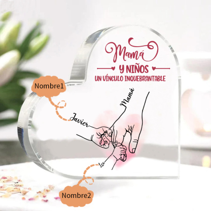 A mi mamá-Placa de acrílico en forma de corazón mano y manitas 1-5 nombres personalizados-Jessemade ES