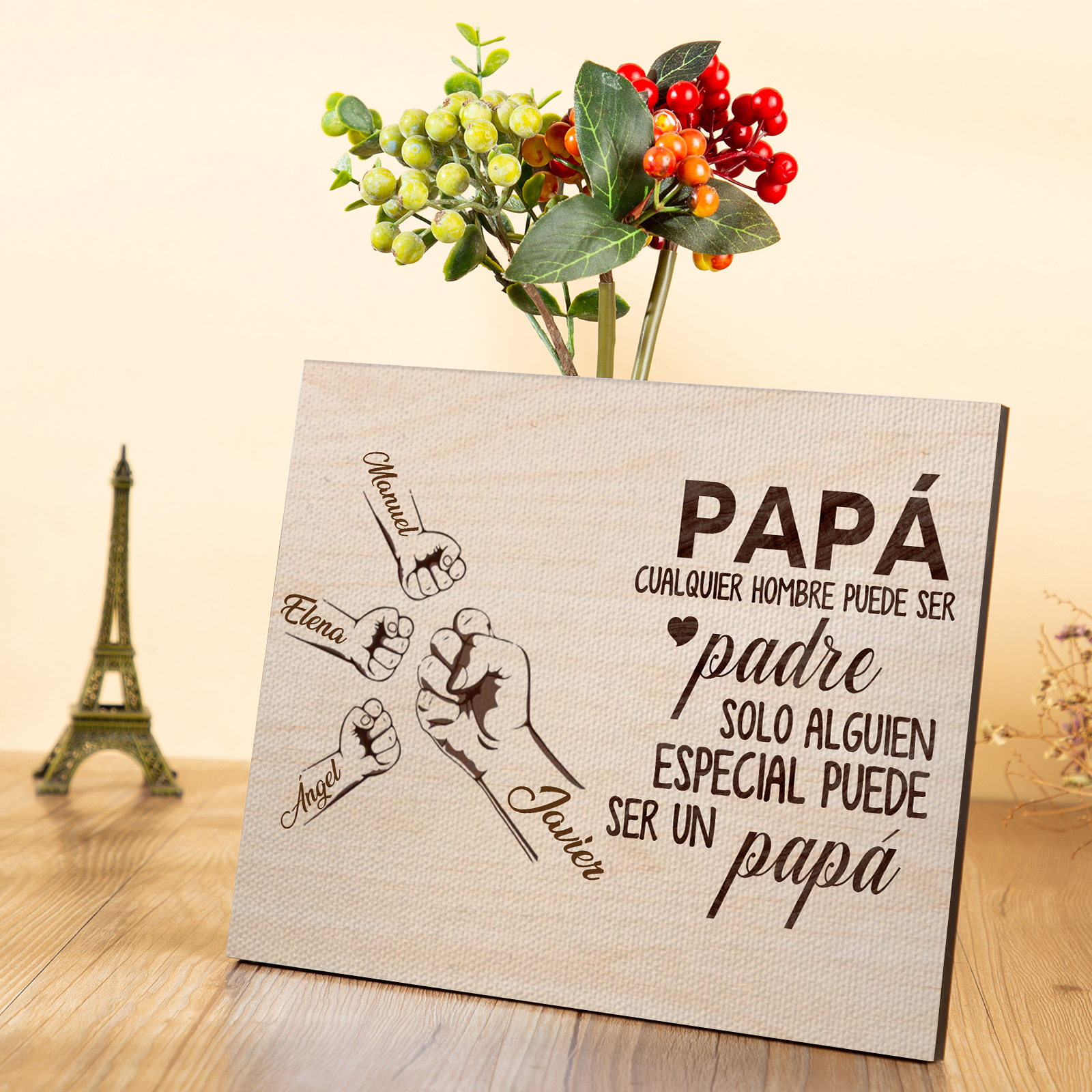 A mi papá - Lámina 2-6 nombres personalizados marco de madera puño con puño-Jessemade ES