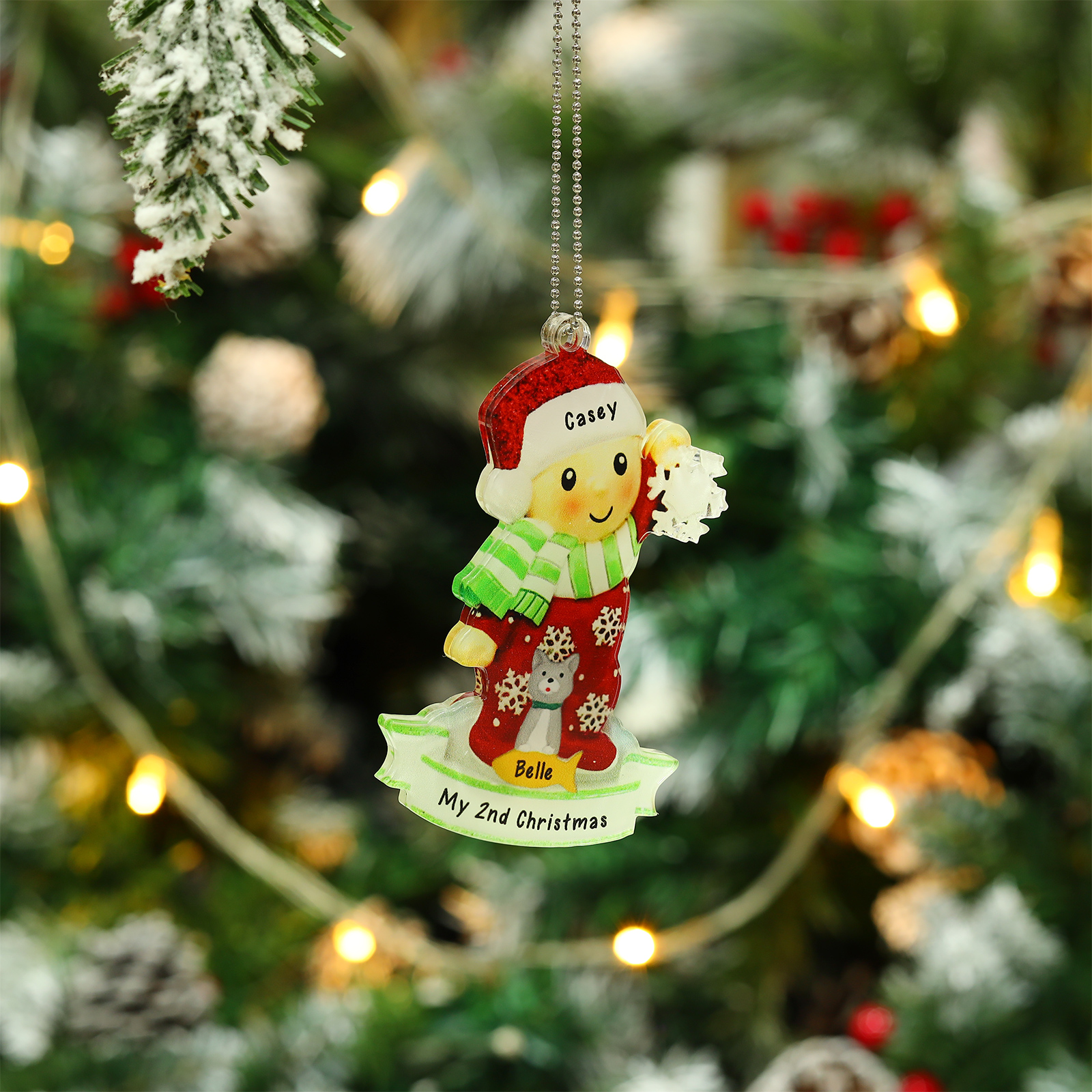 Navidad-Bebé con Perro Ornamento Navideño 2 nombres y texto personalizados