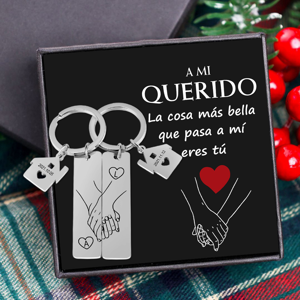 A mi querido-Llavero para pareja mano a mano 2 letras personalizadas con fecha-Jessemade ES