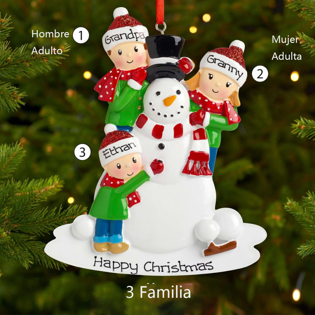 Navidad-Muñeco Ornamento Navideño 3 Nombres y Texto Personalizados Adorno de Madera