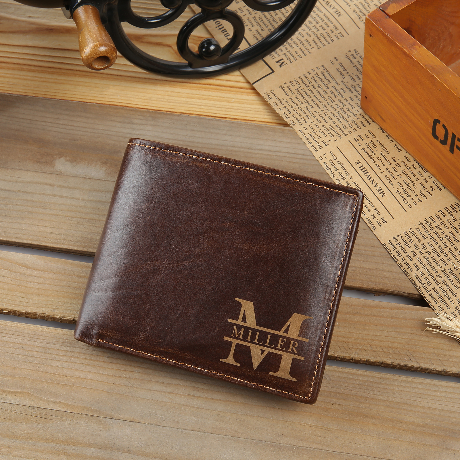 Cartera, billetera personalizada con 2 textos, 1 nombre y 1 letra monedero para hombre-Jessemade ES