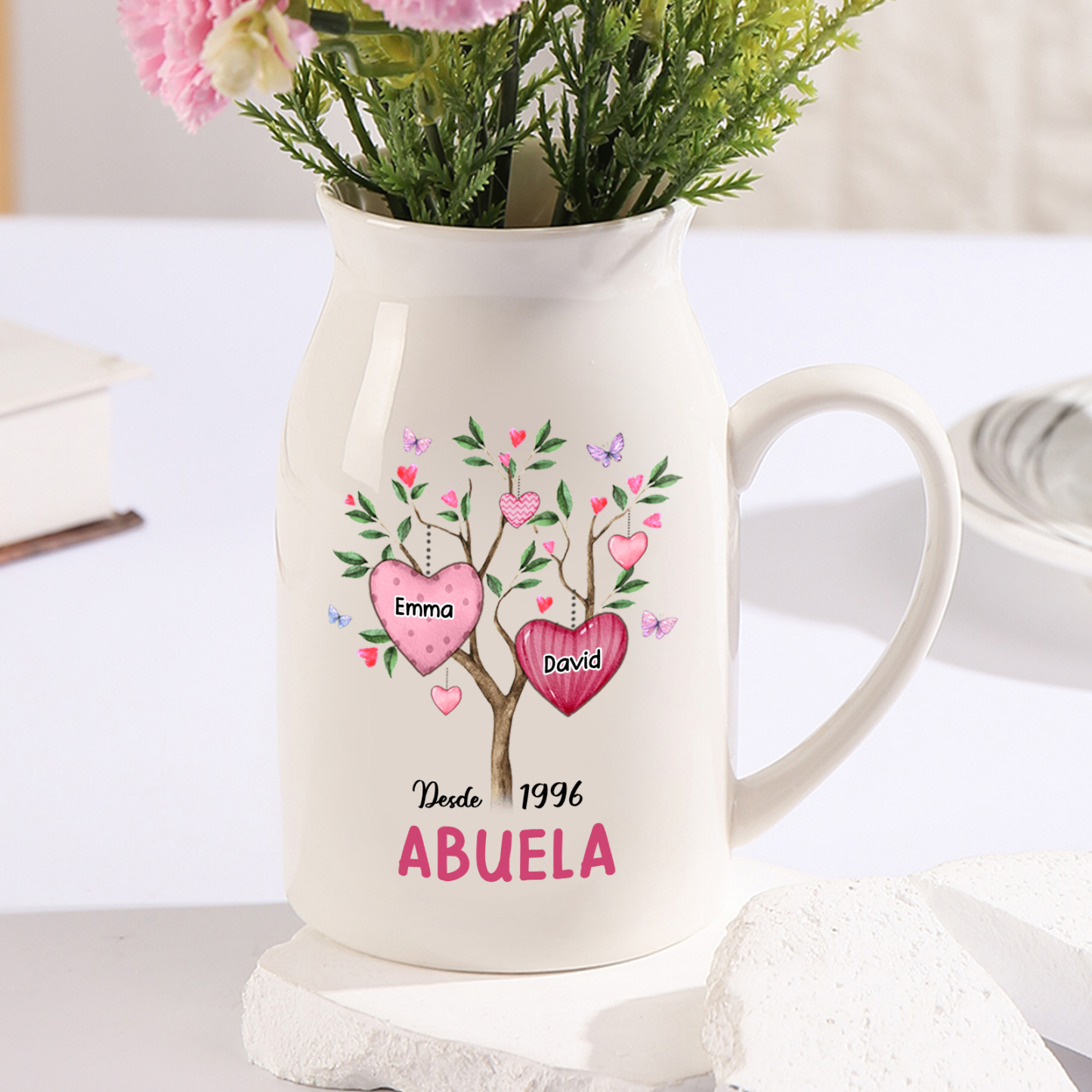 Florero de cerámica árbol de corazones 2-8 nombres personalizados con texto y año decoración del hogar-Jessemade ES