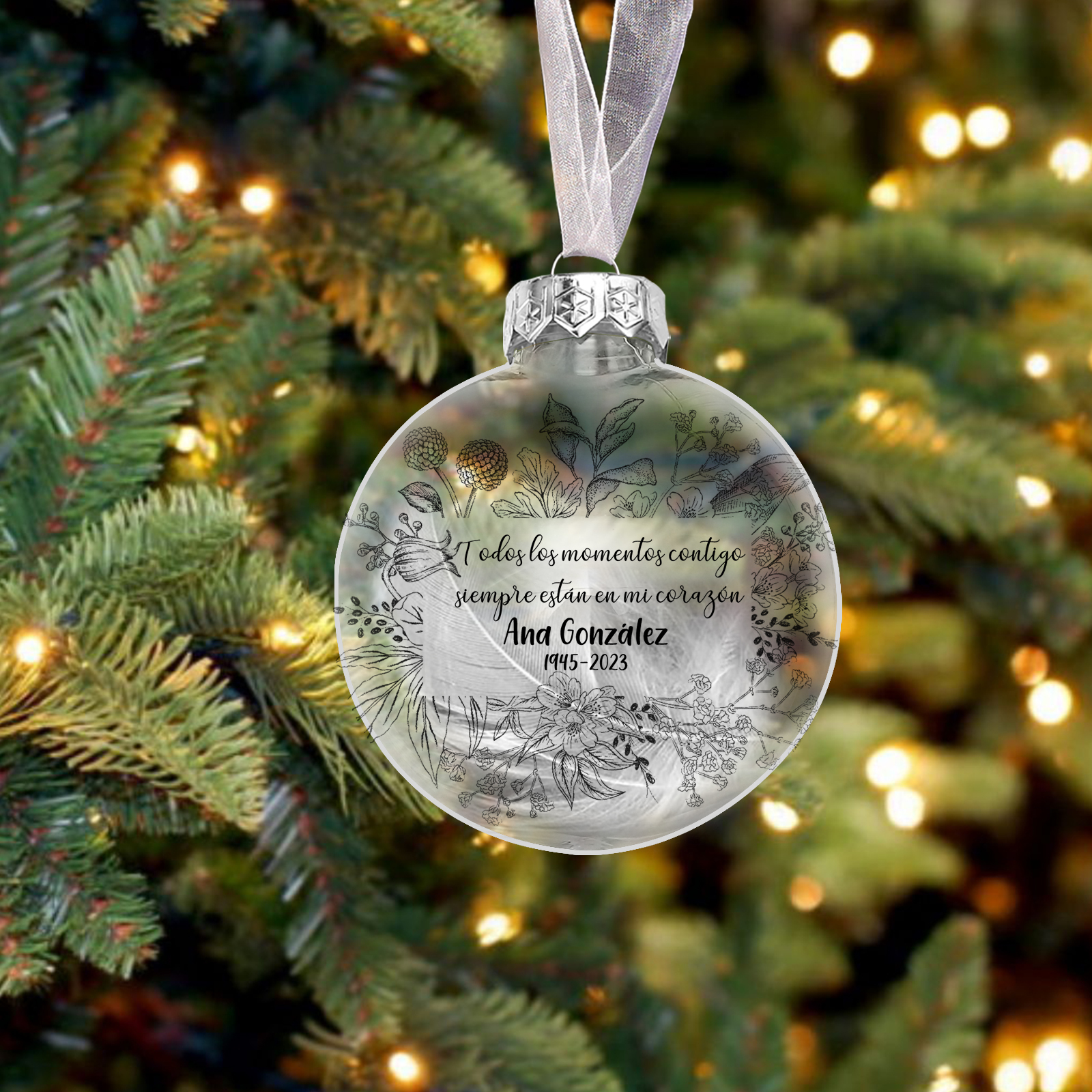 Bola navideña conmemorativa Adorno de Navidad 2 textos personalizados con pluma -Jessemade ES