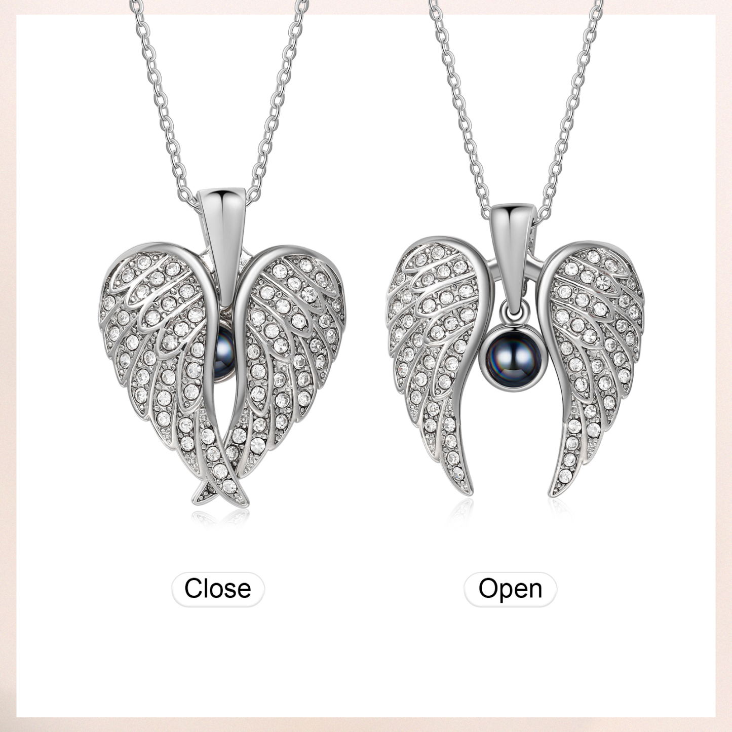 Collar de alas de ángel abiertas personalizado con 1 foto en proyección-Jessemade ES