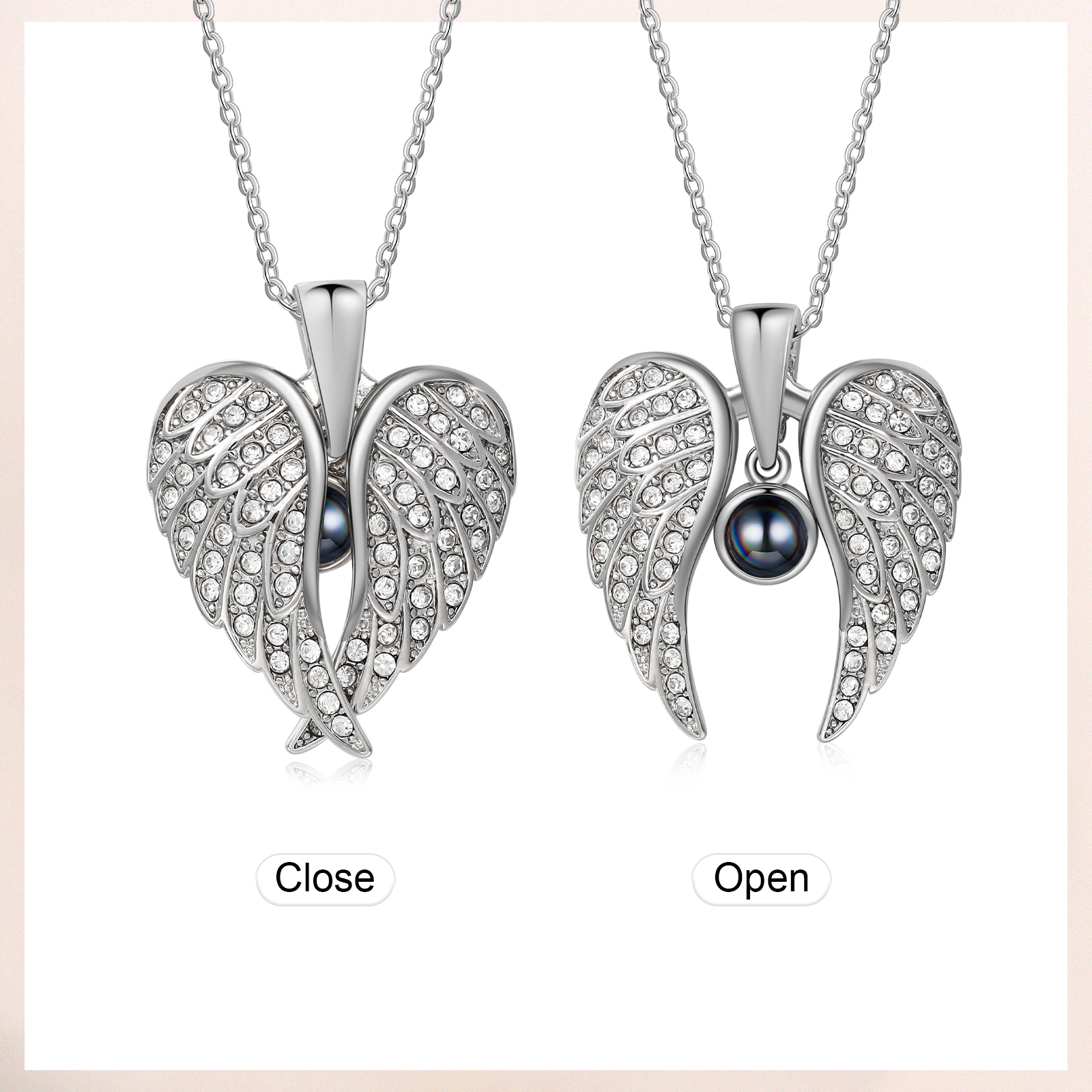 Collar de alas de ángel abiertas personalizado con 1 foto en proyección-Jessemade ES