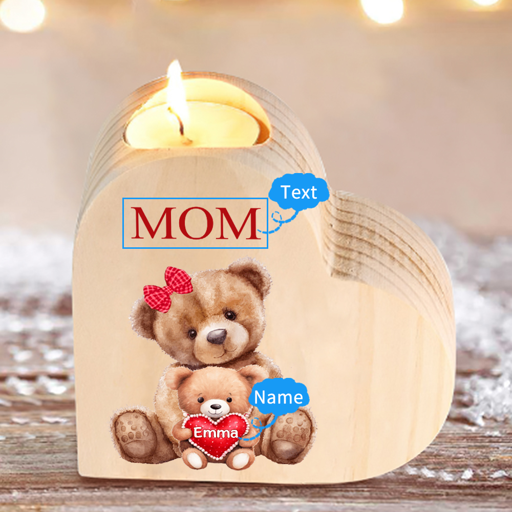 A mi mamá/abuela-Candelero osos 1-6 nombres y 1 texto personalizados en forma de corazón de madera sin candela-Jessemade ES