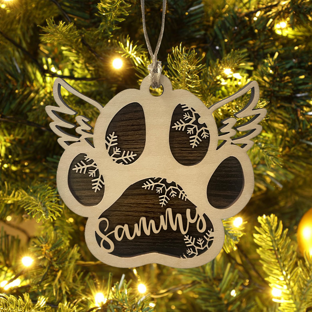 Navidad-Ornamento navideño de madera pata de perro con alas con 1 nombre personalizado