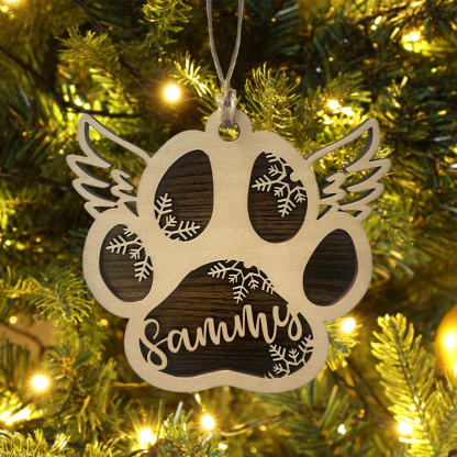 Navidad-Ornamento navideño de madera pata de perro con alas con 1 nombre personalizado