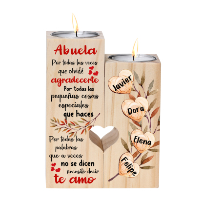 A mi abuela - Candelero de madera sin vela Corazones 4 nombres personalizados-Jessemade ES