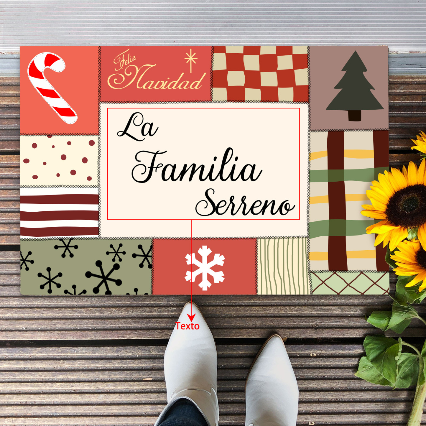 Navidad-felpudo/alfombra de entrada elementos de navidad personalizado con 1 texto-Jessemade ES