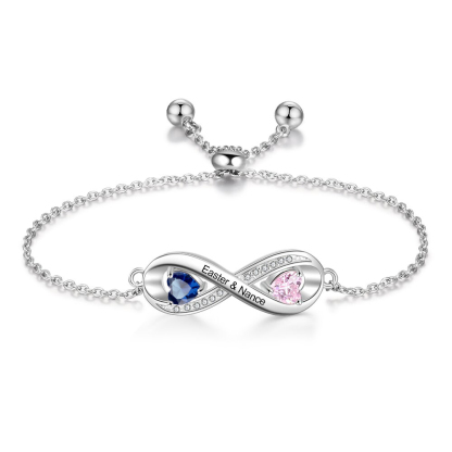 Pulsera para mujer de "infinito" con 2 nombres personalizados y 2 piedras de nacimiento | Jessemade