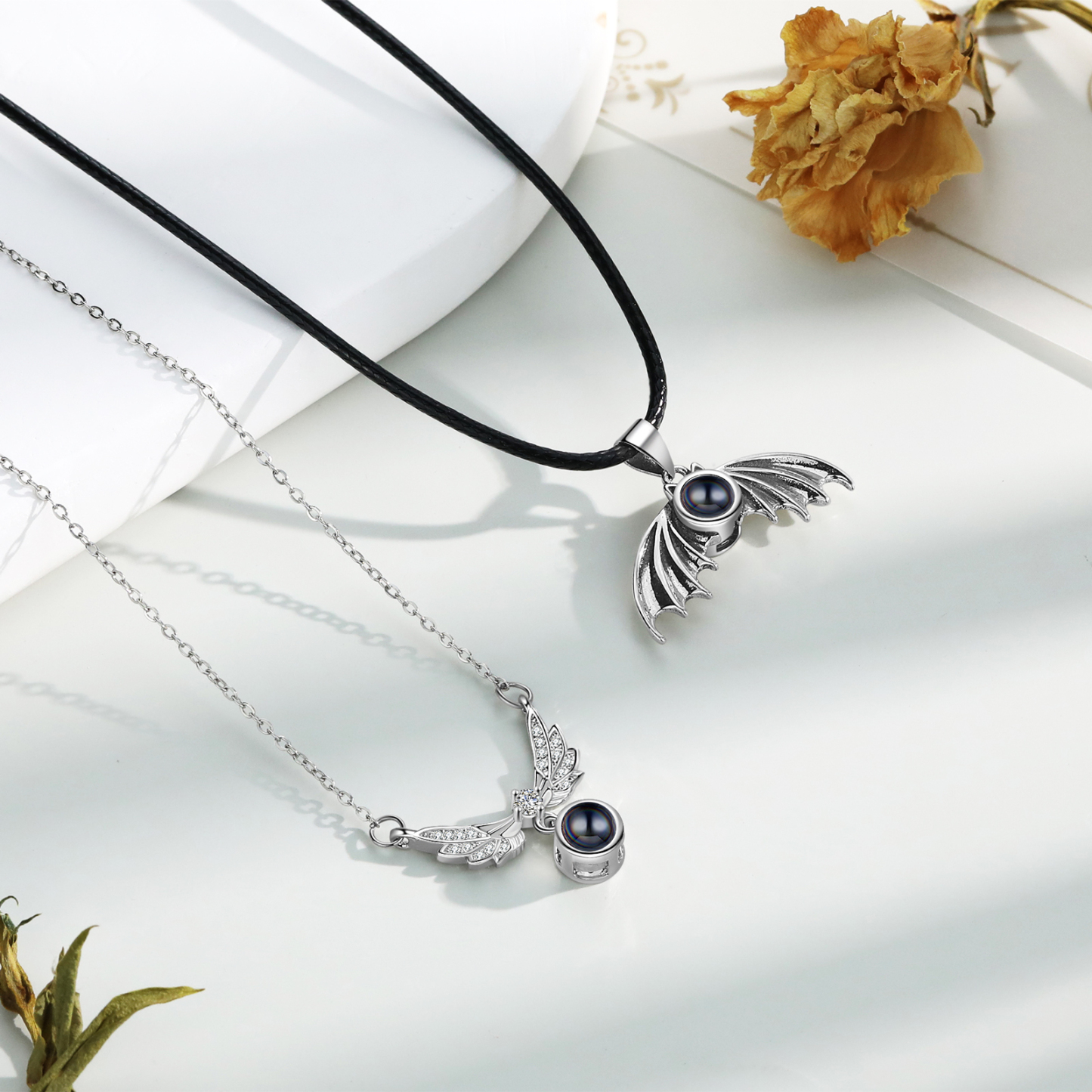 Collar para pareja de alas de ángel con proyección de foto en color-Jessemade ES