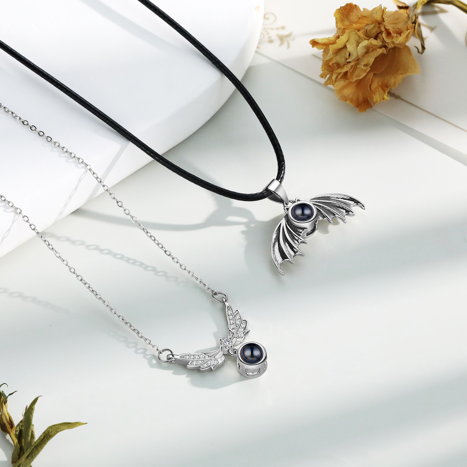 Collar para pareja de alas de ángel con proyección de foto en color-Jessemade ES