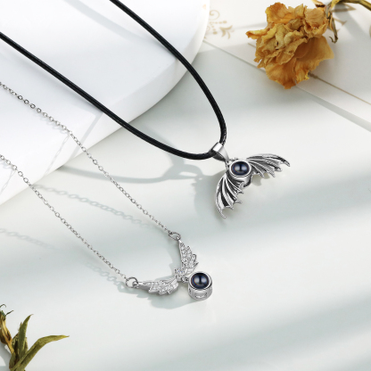 Collar para pareja de alas de ángel con proyección de foto en color-Jessemade ES