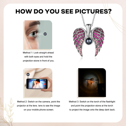 Collar de alas de ángel abiertas personalizado con 1 foto en proyección-Jessemade ES