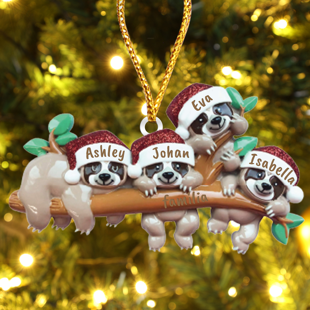 Navidad-Ornamento la familia de pereza 4 nombres y apellido personalizados adorno del árbol