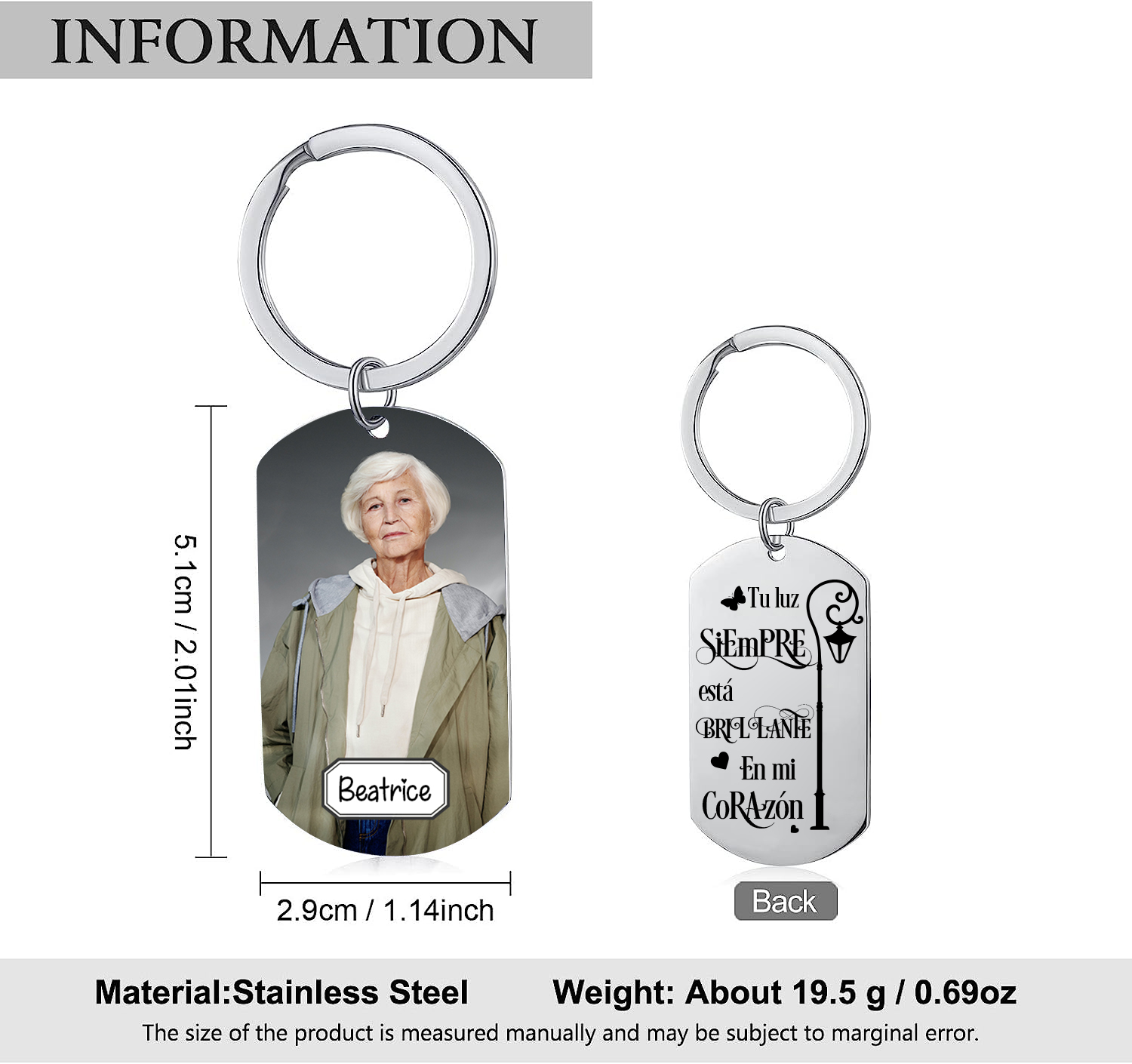 Llavero conmemorativo a un ser querido personalizado con foto y nombre-Jessemade ES