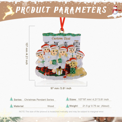 Navidad-Muñecos Ornamentos Navideños Familia con Perro 7 Nombres, Año y Texto Personalizados Adorno de Madera-Jessemade ES