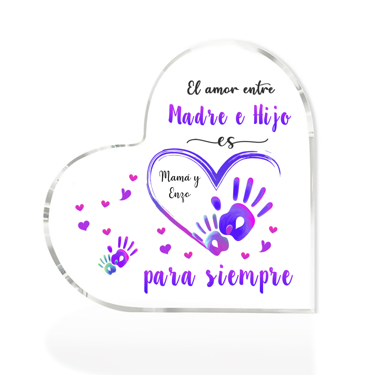A mi mamá-Placa de acrílico en forma de corazón mano y manita 1 texto personalizado-Jessemade ES
