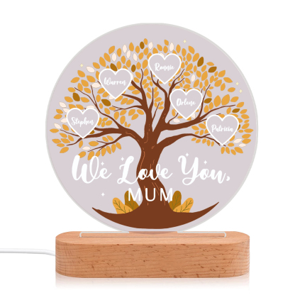 Lámpara de noche LED Árbol de la Vida 5 nombres y 1 texto personalizados-Jessemade ES